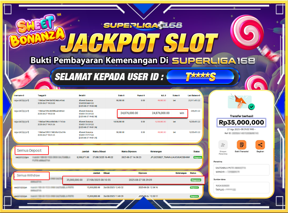 SUPERLIGA168 JACKPOT SWEET BONANZA Rp.35,000,000-LUNASSS