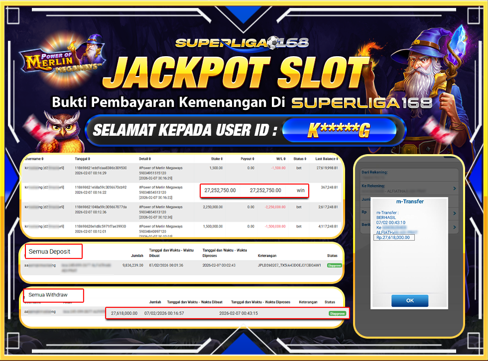 SUPERLIGA168 POWER OF MERLIN MEGAWAYS Rp.27,618,000LUNASSS