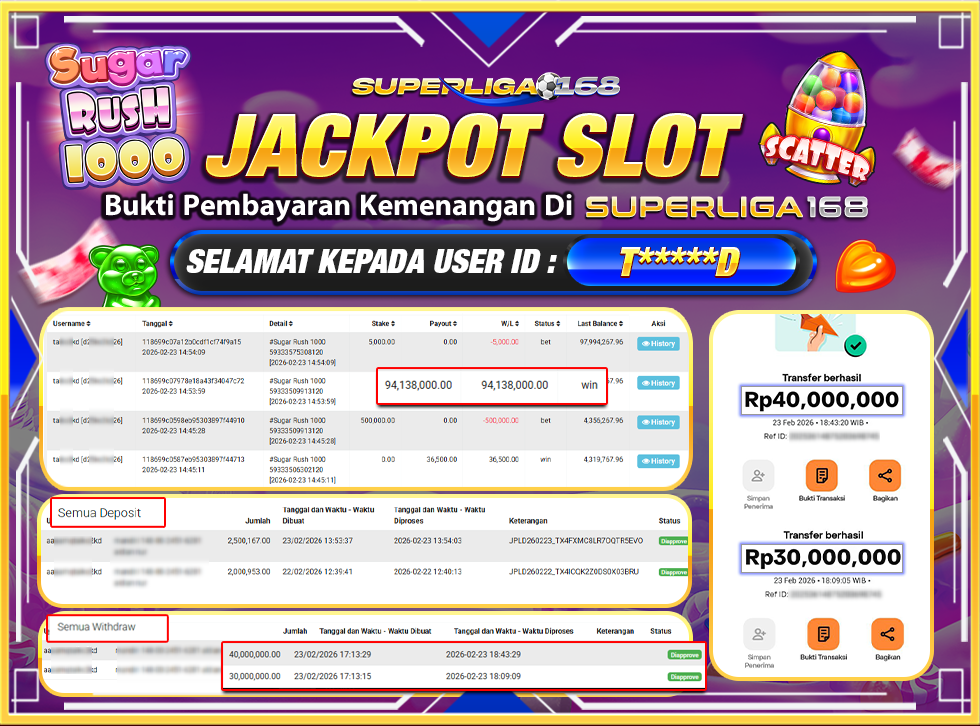 SUPERLIGA168 SUGAR RUSH 1000 Rp.70,000,000LUNAS